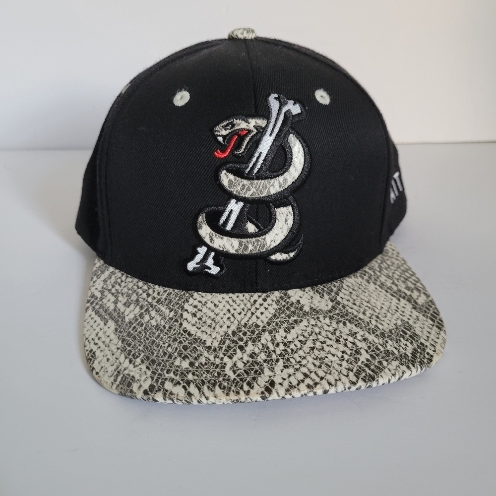 Bait Snake Logo Mens Snapback Faux Snakeskin Flat Brim Hat